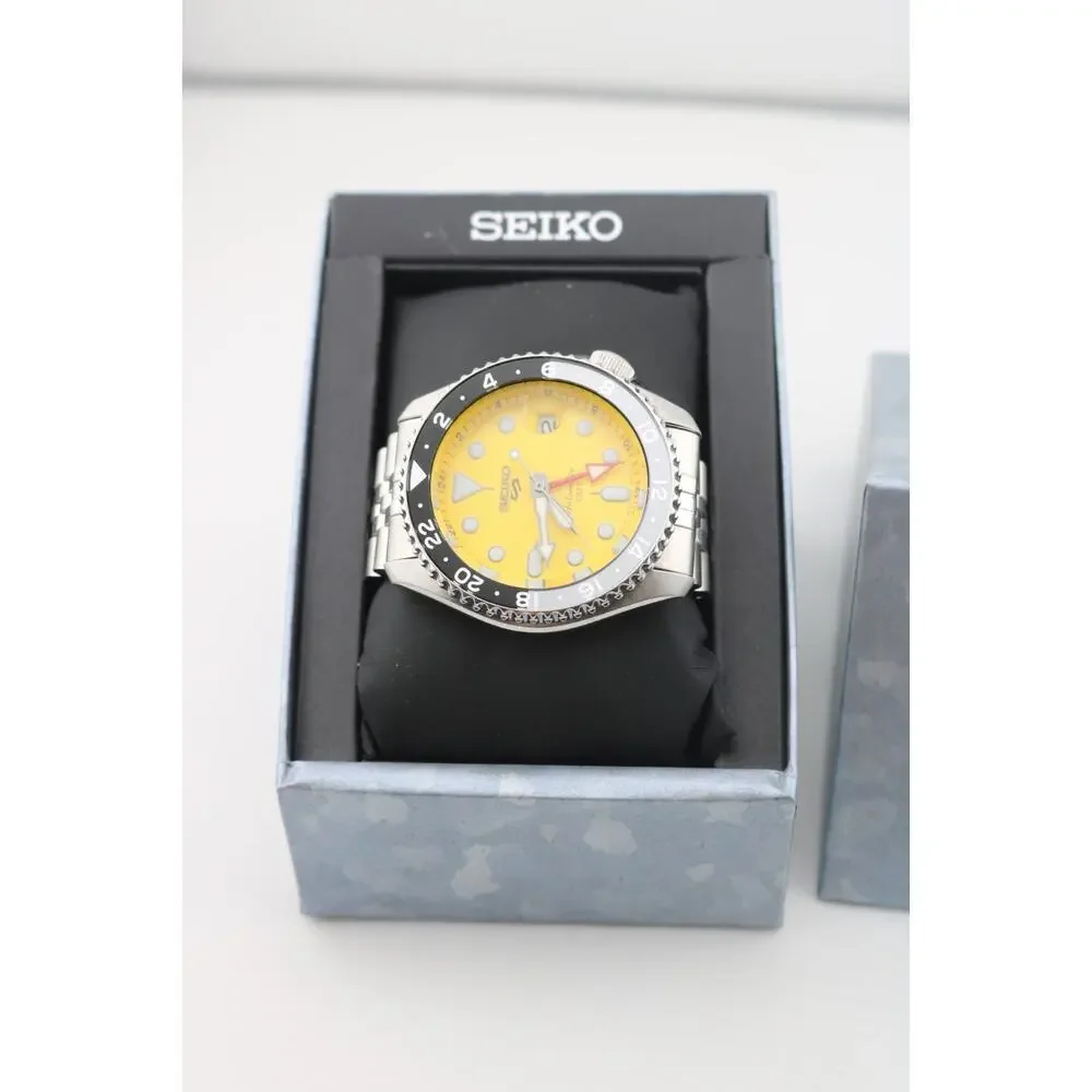 Seiko 5 Sport Automatic GMT Steel Band Yellow Dial Watch SSK017 Made In Japan